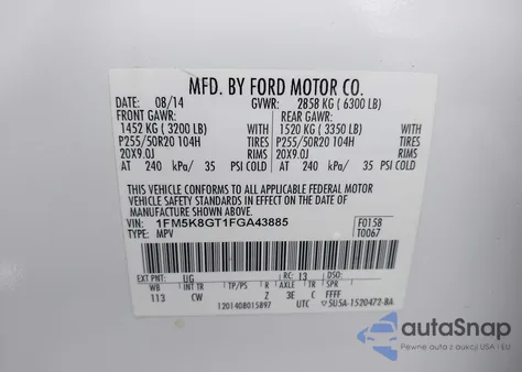 2015 Ford Explorer Sport from USA, damaged, VIN 1FM5K8GT1FGA43885